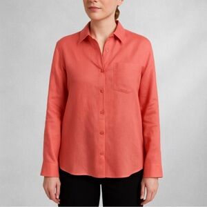 Westbound Linen Button Down Shirt Coral Cropped Long Sleeve Women’s M Petite